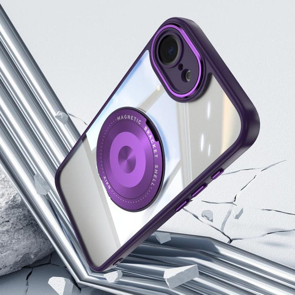 For iPhone 16e 360 Holder Magsafe Acrylic Hybrid TPU Phone Case(Purple)