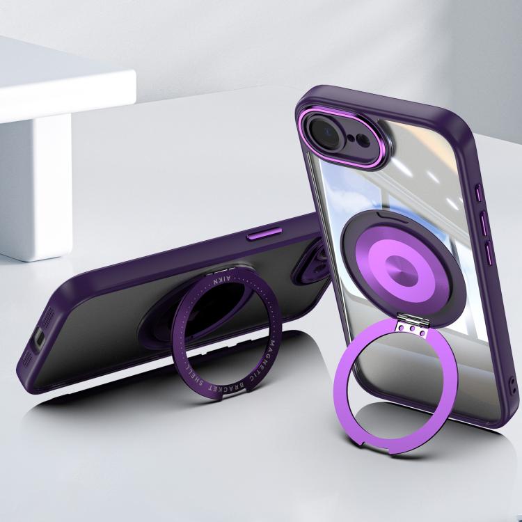 For iPhone 16e 360 Holder Magsafe Acrylic Hybrid TPU Phone Case(Purple) - iPhone 16e Cases by PMC TechLife | Online Shopping South Africa | PMC TechLife | Buy Now Pay Later Mobicred