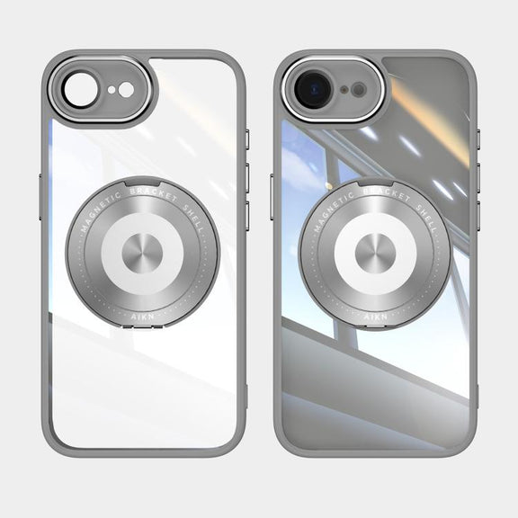 For iPhone 16e 360 Holder Magsafe Acrylic Hybrid TPU Phone Case(Frosted White)