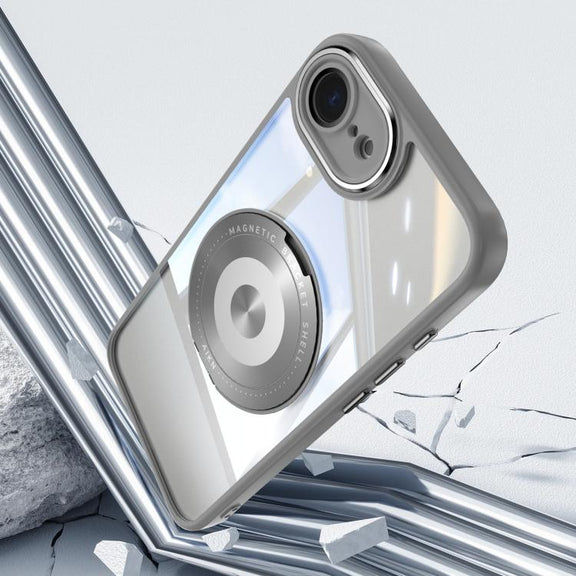 For iPhone 16e 360 Holder Magsafe Acrylic Hybrid TPU Phone Case(Frosted White)