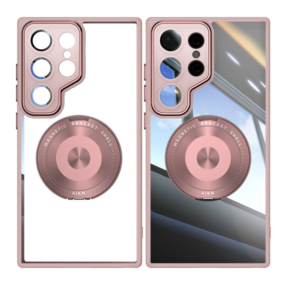For Samsung Galaxy S25 Ultra 5G 360 Holder MagSafe Acrylic Hybrid TPU Phone Case(Pink)