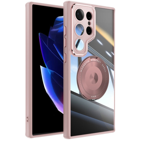 For Samsung Galaxy S25 Ultra 5G 360 Holder MagSafe Acrylic Hybrid TPU Phone Case(Pink)
