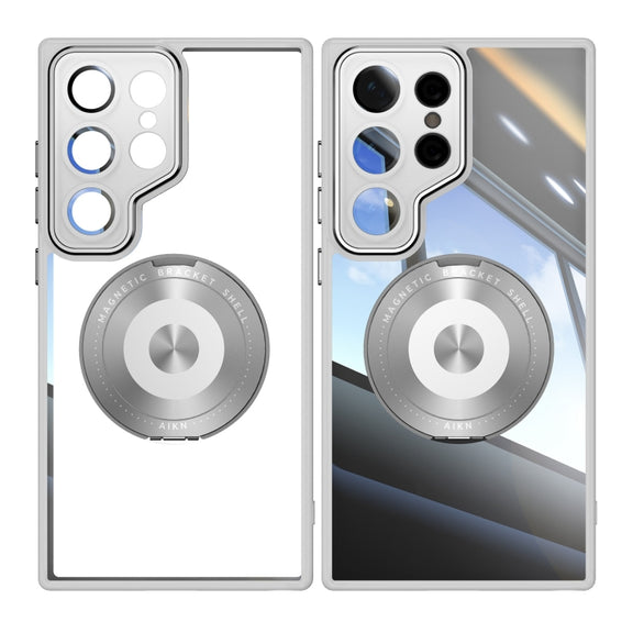 For Samsung Galaxy S25 Ultra 5G 360 Holder MagSafe Acrylic Hybrid TPU Phone Case(Grey)