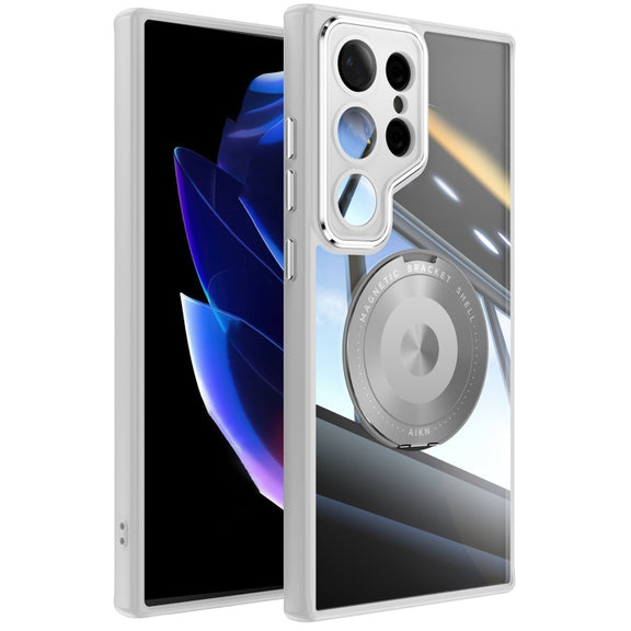 For Samsung Galaxy S25 Ultra 5G 360 Holder MagSafe Acrylic Hybrid TPU Phone Case(Grey)