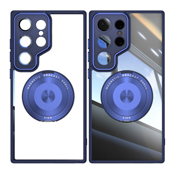 For Samsung Galaxy S25 Ultra 5G 360 Holder MagSafe Acrylic Hybrid TPU Phone Case(Blue)