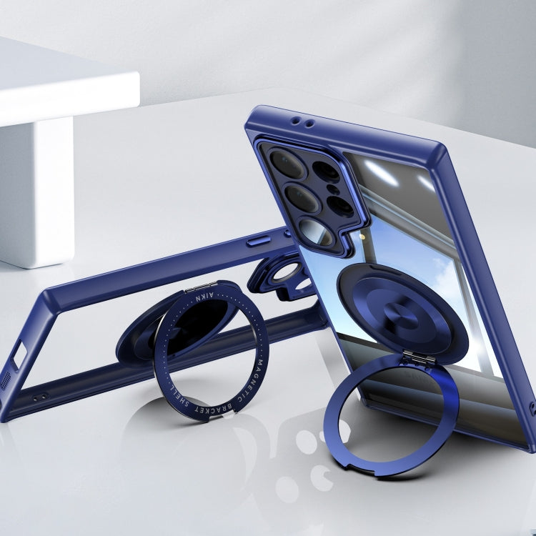 For Samsung Galaxy S25 Ultra 5G 360 Holder MagSafe Acrylic Hybrid TPU Phone Case(Blue)