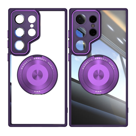 For Samsung Galaxy S25 Ultra 5G 360 Holder MagSafe Acrylic Hybrid TPU Phone Case(Purple)