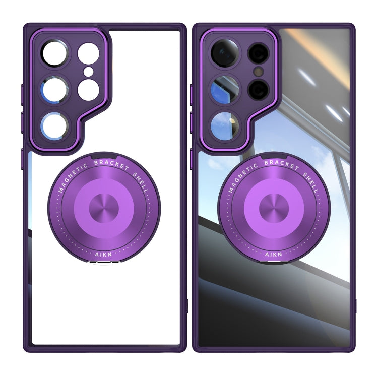 For Samsung Galaxy S25 Ultra 5G 360 Holder MagSafe Acrylic Hybrid TPU Phone Case(Purple)
