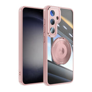 For Samsung Galaxy S25+ 5G 360 Holder MagSafe Acrylic Hybrid TPU Phone Case(Pink)