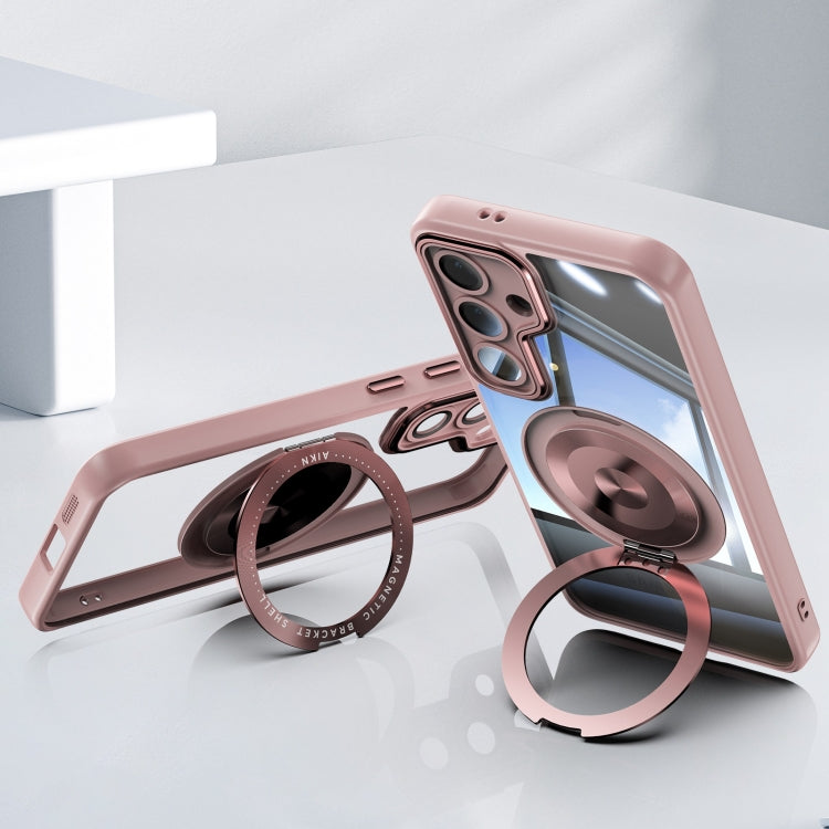 For Samsung Galaxy S25+ 5G 360 Holder MagSafe Acrylic Hybrid TPU Phone Case(Pink)