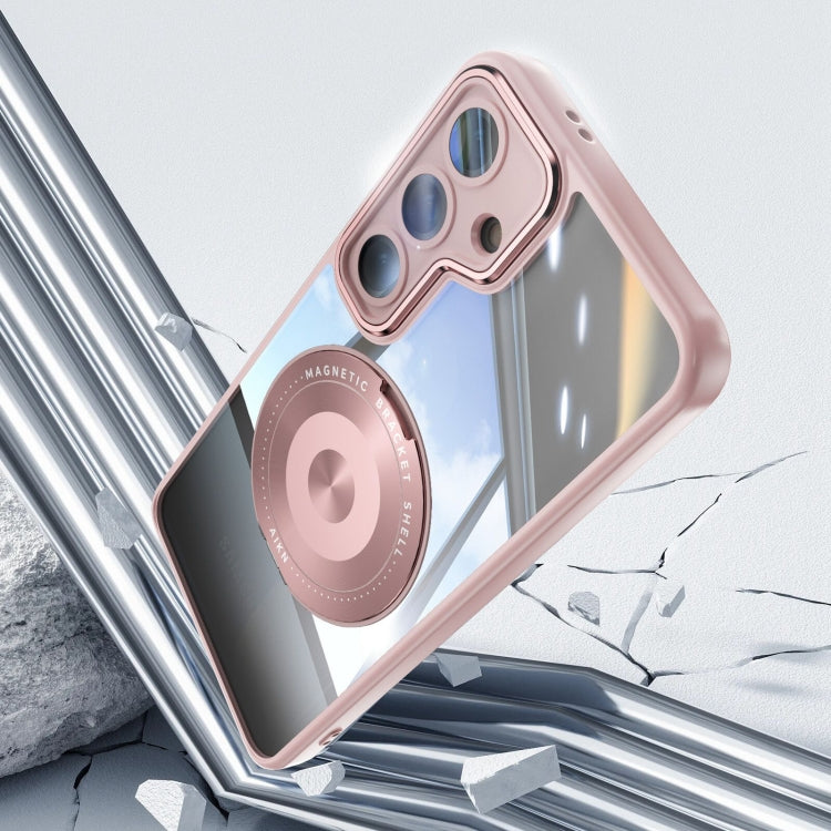 For Samsung Galaxy S25+ 5G 360 Holder MagSafe Acrylic Hybrid TPU Phone Case(Pink)