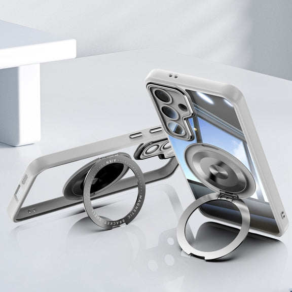 For Samsung Galaxy S25+ 5G 360 Holder MagSafe Acrylic Hybrid TPU Phone Case(Grey)