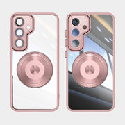 For Samsung Galaxy S25 5G 360 Holder MagSafe Acrylic Hybrid TPU Phone Case(Pink)
