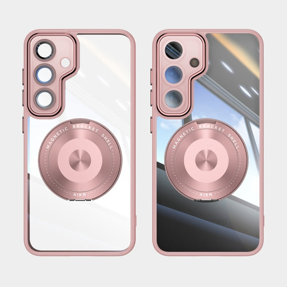 For Samsung Galaxy S25 5G 360 Holder MagSafe Acrylic Hybrid TPU Phone Case(Pink)