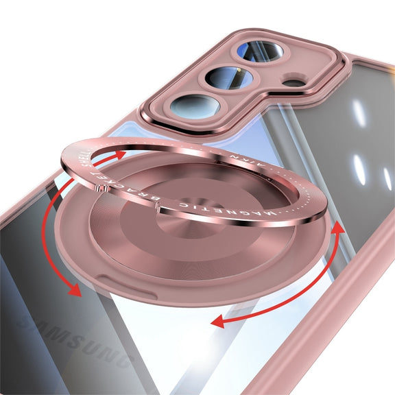 For Samsung Galaxy S25 5G 360 Holder MagSafe Acrylic Hybrid TPU Phone Case(Pink)
