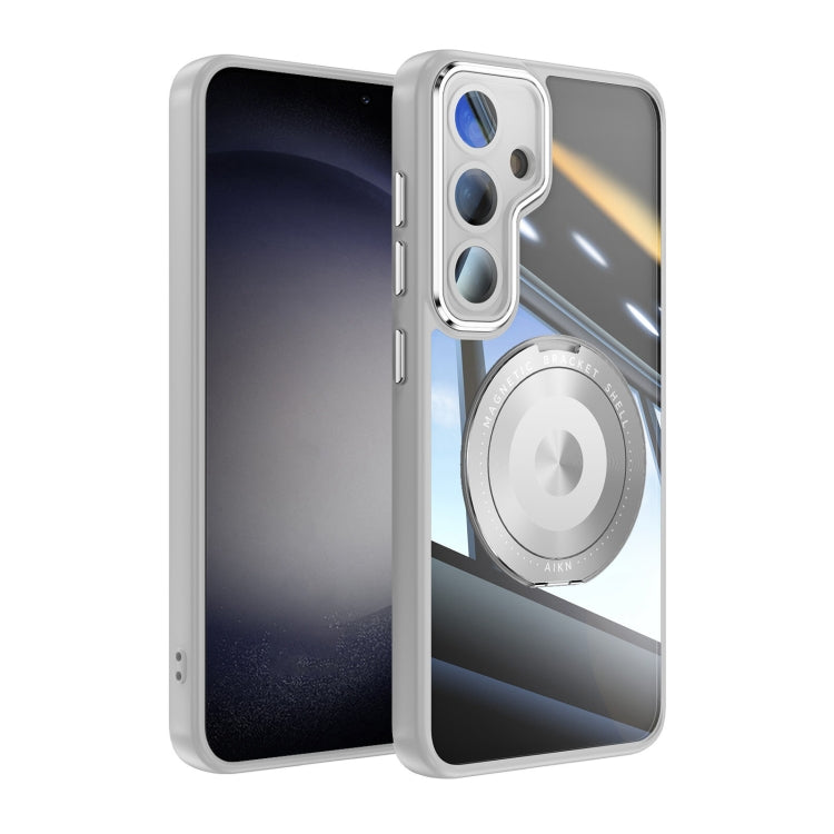 For Samsung Galaxy S25 5G 360 Holder MagSafe Acrylic Hybrid TPU Phone Case(Grey) - Galaxy S25 5G Cases by PMC TechLife | Online Shopping South Africa | PMC TechLife | Buy Now Pay Later Mobicred