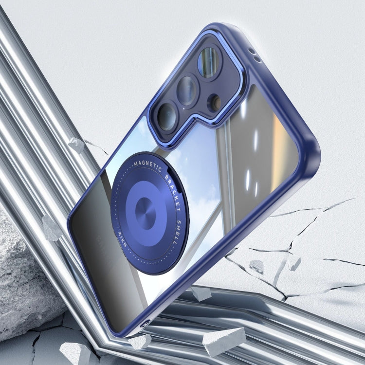 For Samsung Galaxy S25 5G 360 Holder MagSafe Acrylic Hybrid TPU Phone Case(Blue)
