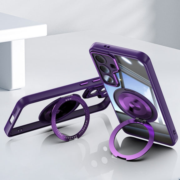 For Samsung Galaxy S25 5G 360 Holder MagSafe Acrylic Hybrid TPU Phone Case(Purple)