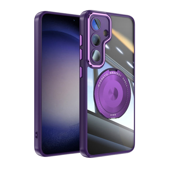 For Samsung Galaxy S25 5G 360 Holder MagSafe Acrylic Hybrid TPU Phone Case(Purple)