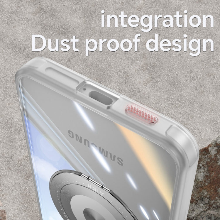 For Samsung Galaxy S25 5G 360 Holder MagSafe Acrylic Hybrid TPU Phone Case(Frosted White)