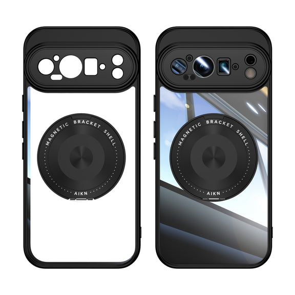 For Google Pixel 9 / 9 Pro 360 Holder Magsafe Acrylic Hybrid TPU Phone Case(Black)