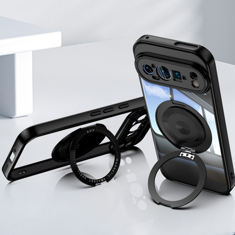 For Google Pixel 9 / 9 Pro 360 Holder Magsafe Acrylic Hybrid TPU Phone Case(Black) - Google Cases by PMC TechLife | Online Shopping South Africa | PMC TechLife | Buy Now Pay Later Mobicred