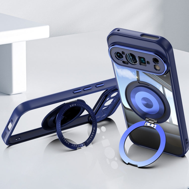 For Google Pixel 9 Pro 360 Holder Magsafe Acrylic Hybrid TPU Phone Case(Blue) - Google Cases by PMC TechLife | Online Shopping South Africa | PMC TechLife | Buy Now Pay Later Mobicred