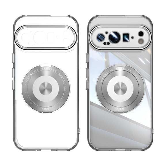 For Google Pixel 9 Pro 360 Holder Magsafe Acrylic Hybrid TPU Phone Case(Frosted White)