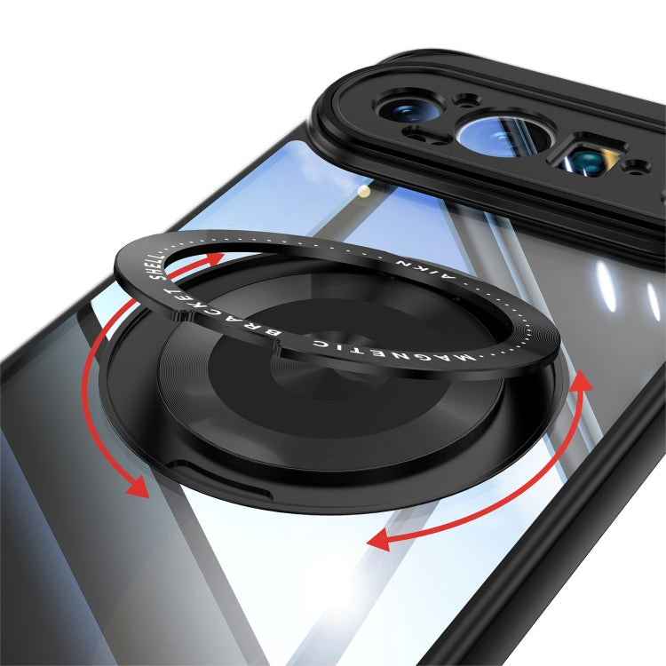 For Google Pixel 9 Pro XL 360 Holder Magsafe Acrylic Hybrid TPU Phone Case(Black) - Google Cases by PMC TechLife | Online Shopping South Africa | PMC TechLife | Buy Now Pay Later Mobicred