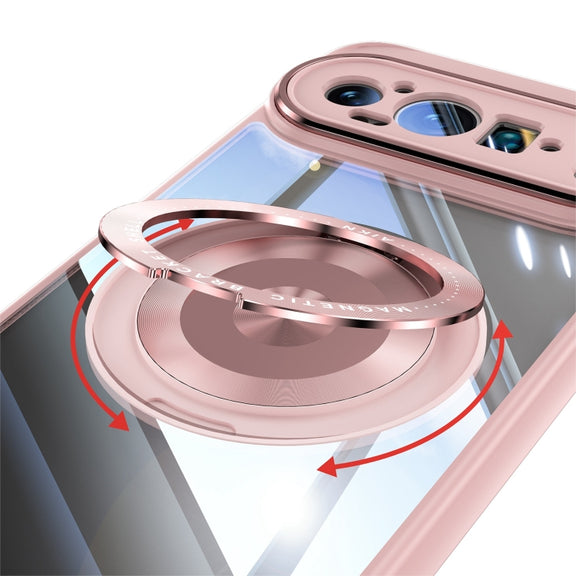 For Google Pixel 9 Pro XL 360 Holder Magsafe Acrylic Hybrid TPU Phone Case(Pink)