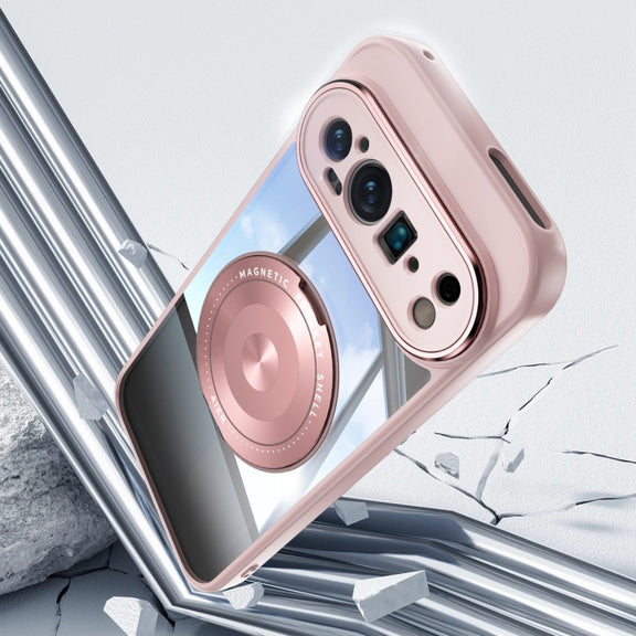 For Google Pixel 9 Pro XL 360 Holder Magsafe Acrylic Hybrid TPU Phone Case(Pink)