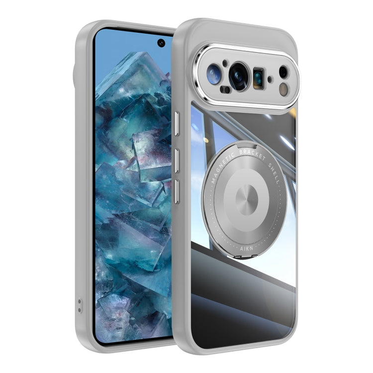 For Google Pixel 9 Pro XL 360 Holder Magsafe Acrylic Hybrid TPU Phone Case(Grey) - Google Cases by PMC TechLife | Online Shopping South Africa | PMC TechLife | Buy Now Pay Later Mobicred