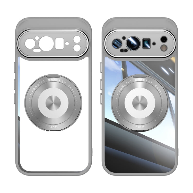 For Google Pixel 9 Pro XL 360 Holder Magsafe Acrylic Hybrid TPU Phone Case(Grey) - Google Cases by PMC TechLife | Online Shopping South Africa | PMC TechLife | Buy Now Pay Later Mobicred