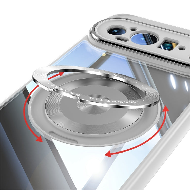For Google Pixel 9 Pro XL 360 Holder Magsafe Acrylic Hybrid TPU Phone Case(Grey)
