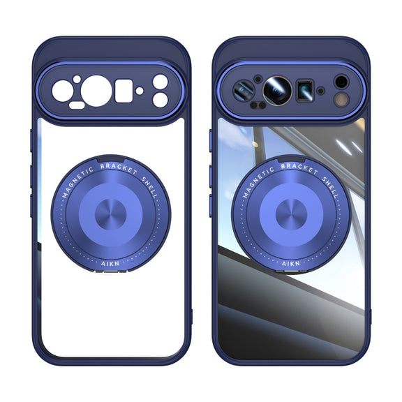 For Google Pixel 9 Pro XL 360 Holder Magsafe Acrylic Hybrid TPU Phone Case(Blue)