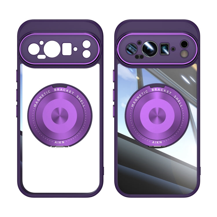 For Google Pixel 9 Pro XL 360 Holder Magsafe Acrylic Hybrid TPU Phone Case(Purple)