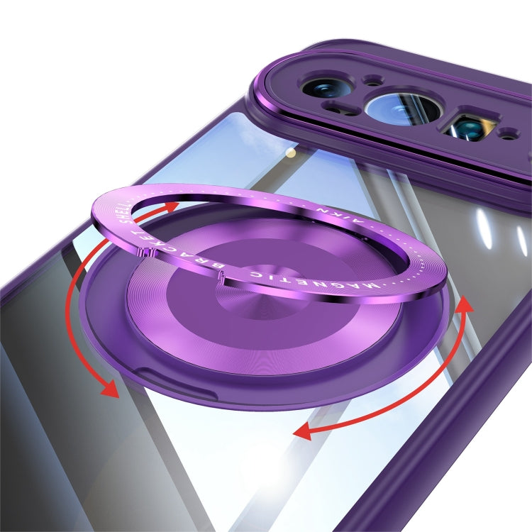 For Google Pixel 9 Pro XL 360 Holder Magsafe Acrylic Hybrid TPU Phone Case(Purple)