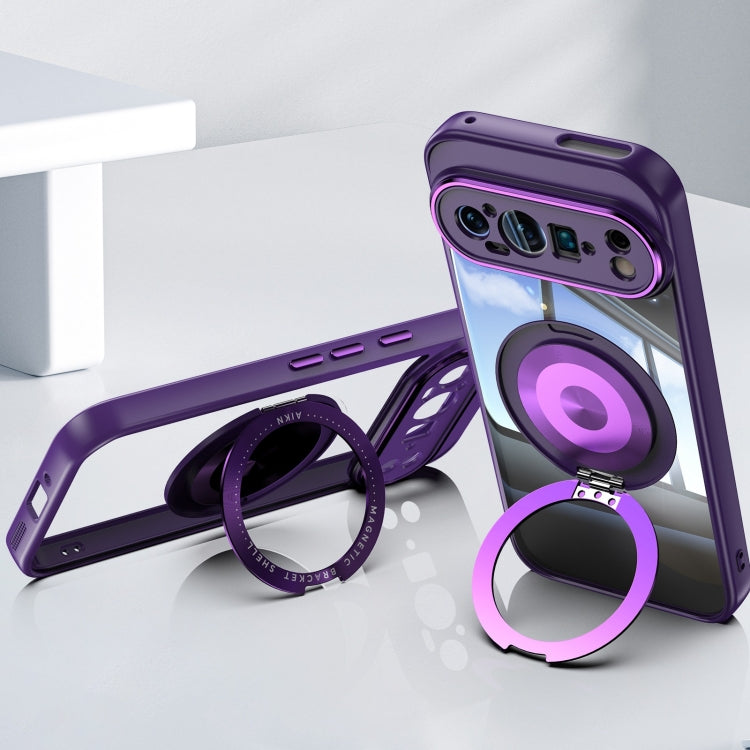 For Google Pixel 9 Pro XL 360 Holder Magsafe Acrylic Hybrid TPU Phone Case(Purple)