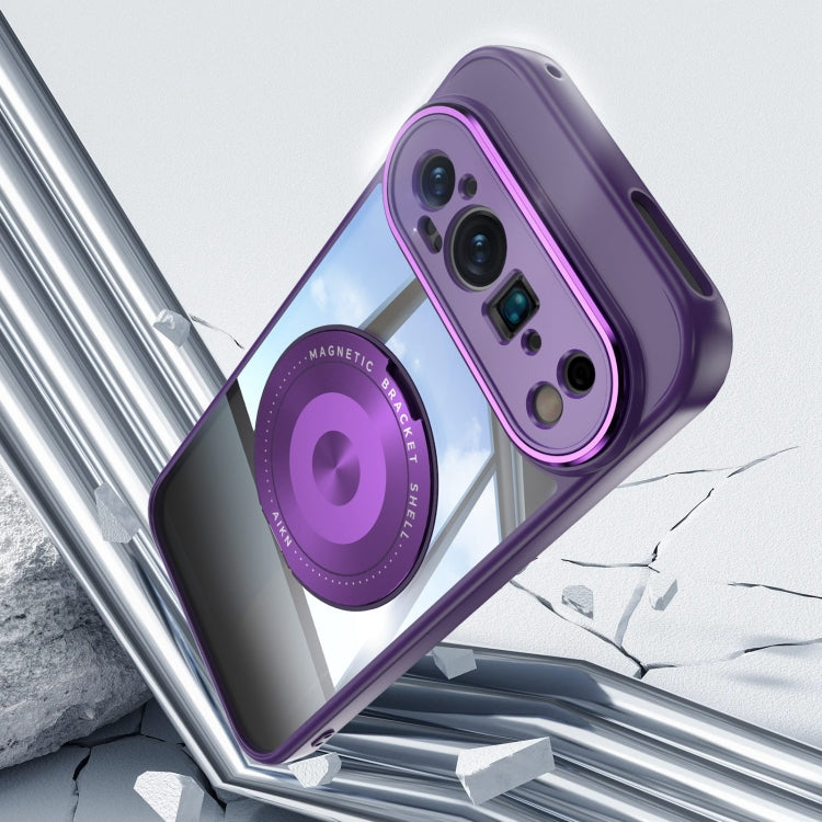 For Google Pixel 9 Pro XL 360 Holder Magsafe Acrylic Hybrid TPU Phone Case(Purple)