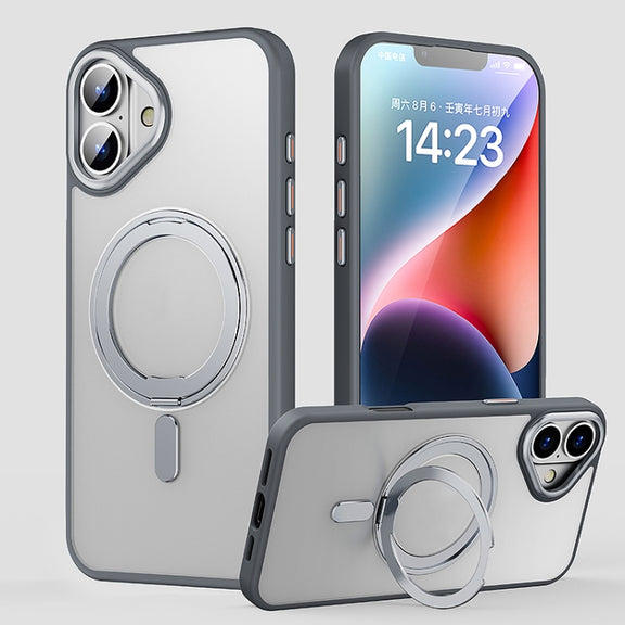 For iPhone 16 360 Rotating MagSafe Magnetic Frosted Phone Case(Grey)