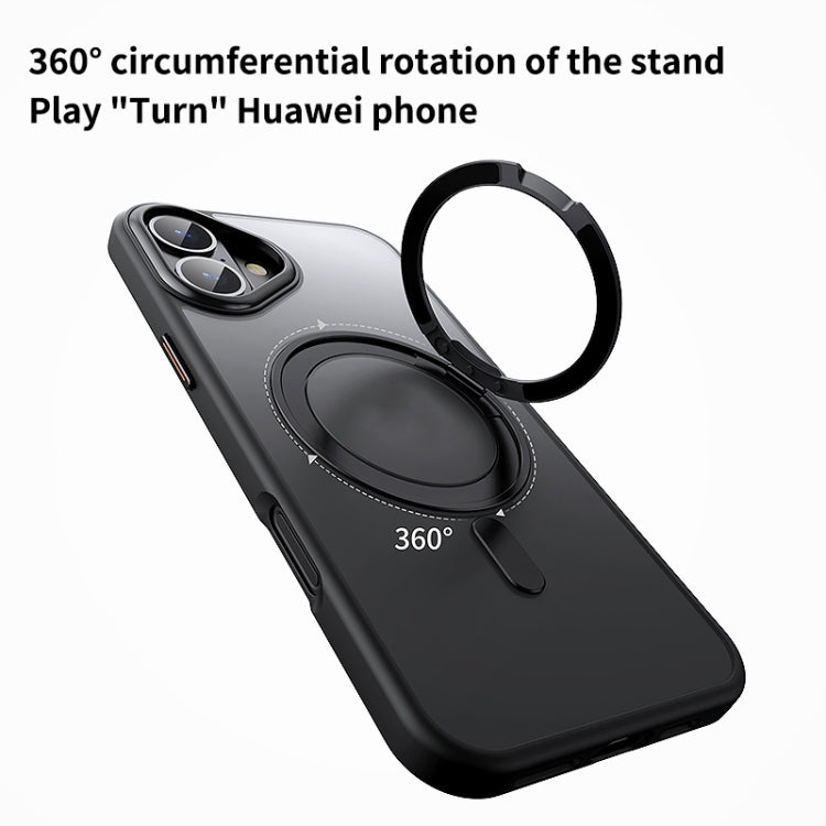 For iPhone 16 360 Rotating MagSafe Magnetic Frosted Phone Case(Transparent)