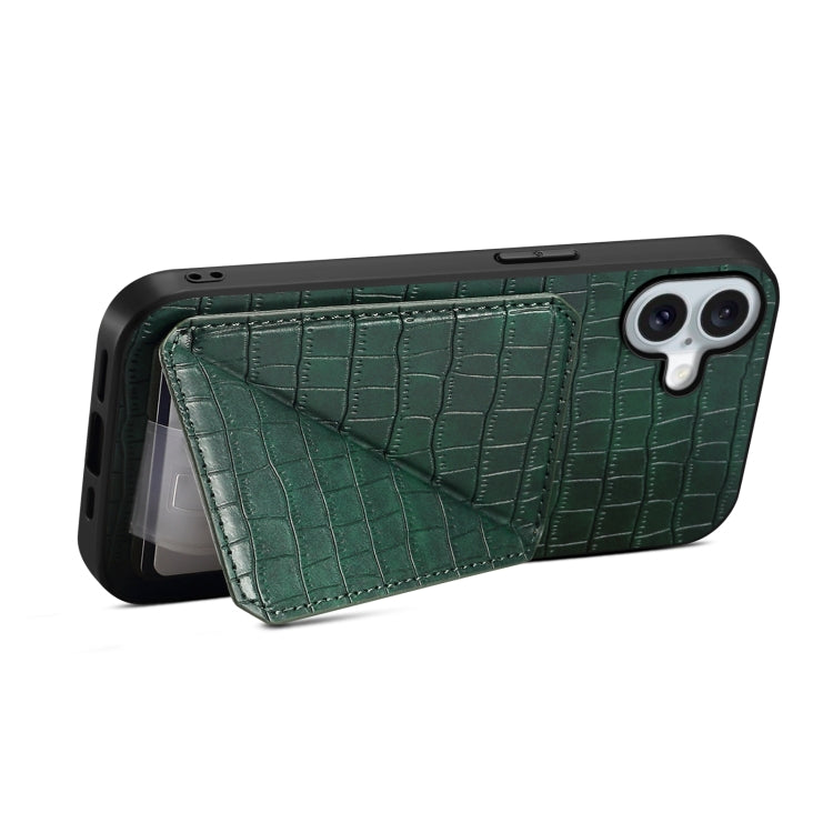 For iPhone 16 Imitation Crocodile Leather Back Phone Case with Holder(Green) - iPhone 16 Cases by PMC TechLife | Online Shopping South Africa | PMC TechLife | Buy Now Pay Later Mobicred