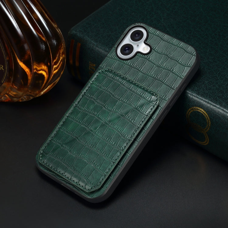 For iPhone 16 Plus Imitation Crocodile Leather Back Phone Case with Holder(Green) - free shipping - PMC TechLife - Order now!