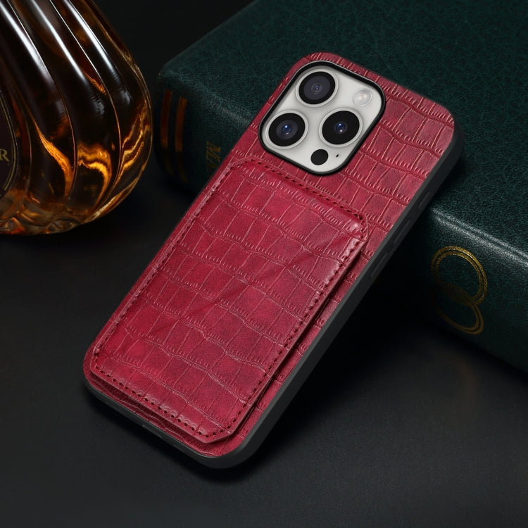 For iPhone 16 Pro Imitation Crocodile Leather Back Phone Case with Holder(Rose Red) - iPhone 16 Pro Cases by PMC TechLife | Online Shopping South Africa | PMC TechLife | Buy Now Pay Later Mobicred
