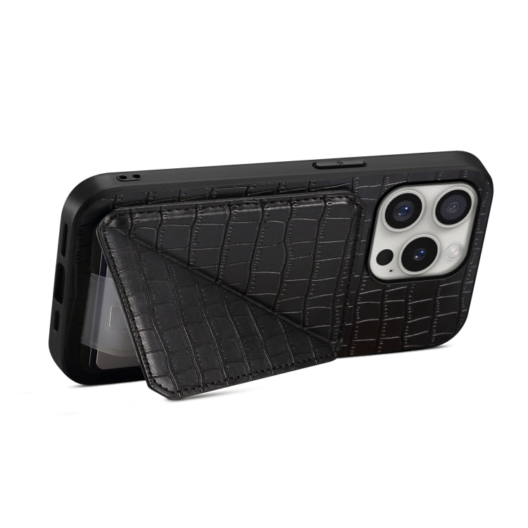 For iPhone 16 Pro Max Imitation Crocodile Leather Back Phone Case with Holder(Black) - free shipping - PMC TechLife - Order now!