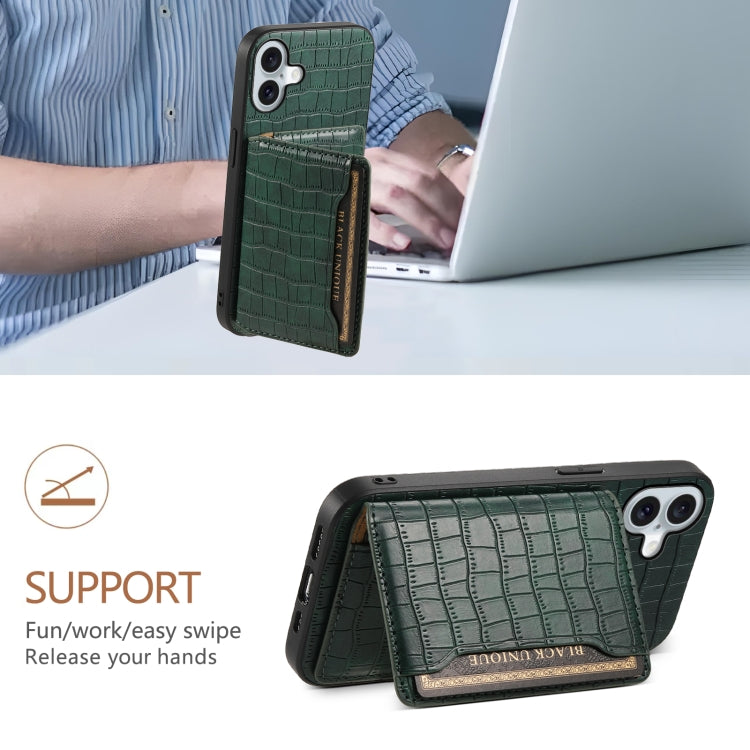 For iPhone 16 Plus Crocodile Texture Card Bag Design Full Coverage Phone Case(Green) - free shipping - PMC TechLife - Order now!