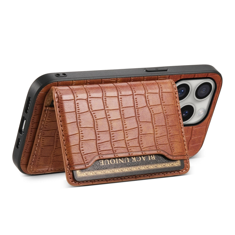 For iPhone 16 Pro Max Crocodile Texture Card Bag Design Full Coverage Phone Case(Brown) - iPhone 16 Pro Max Cases by PMC TechLife | Online Shopping South Africa | PMC TechLife | Buy Now Pay Later Mobicred