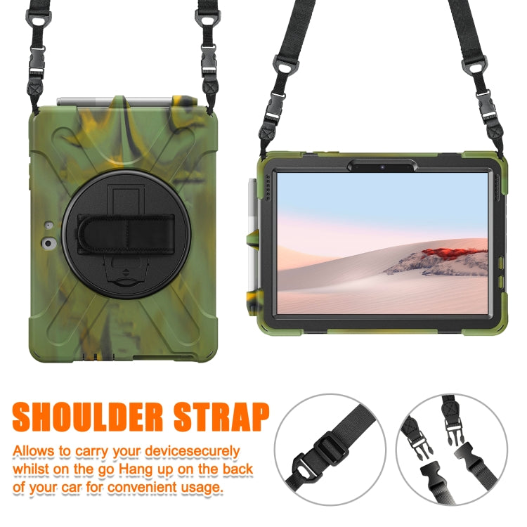 For Microsoft Surface Go 4 / 3 / 2 / 1 Shockproof Colorful Silicone + PC Protective Case with Holder & Shoulder Strap & Hand Strap & Pen Slot (CP Camouflage)