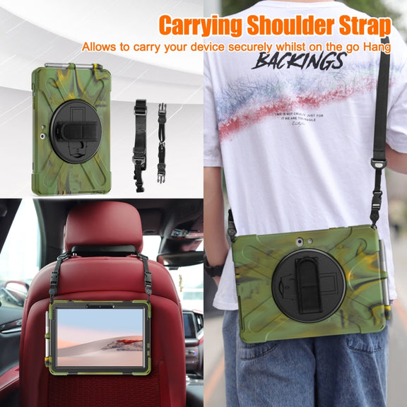 For Microsoft Surface Go 4 / 3 / 2 / 1 Shockproof Colorful Silicone + PC Protective Case with Holder & Shoulder Strap & Hand Strap & Pen Slot (CP Camouflage)