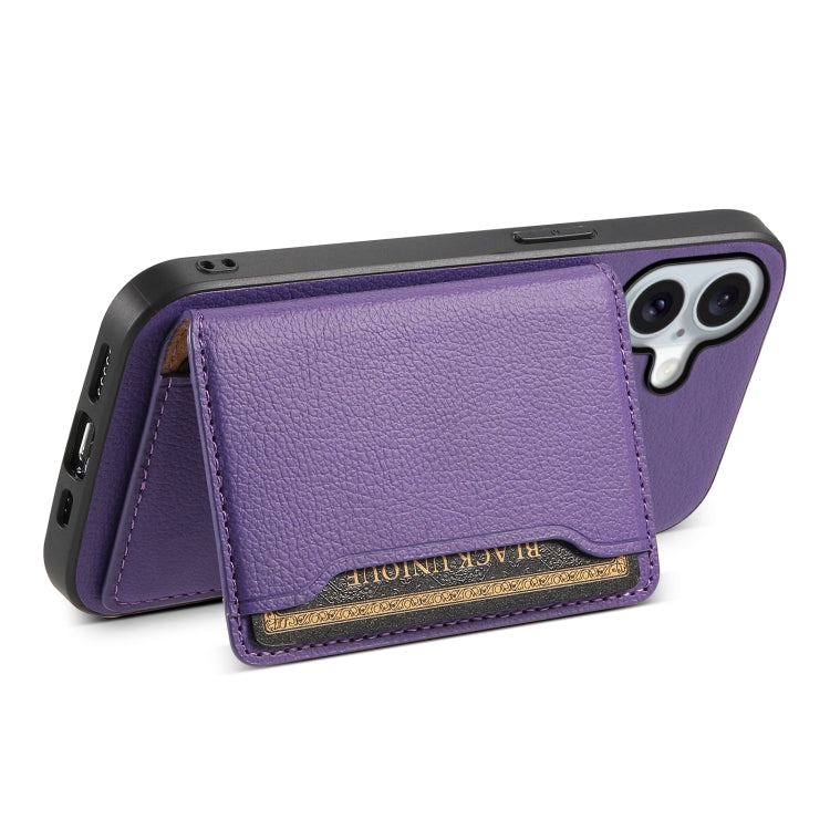 For iPhone 16 Calf Texture Card Bag Design Full Coverage Phone Case(Purple) - iPhone 16 Cases by PMC TechLife | Online Shopping South Africa | PMC TechLife | Buy Now Pay Later Mobicred
